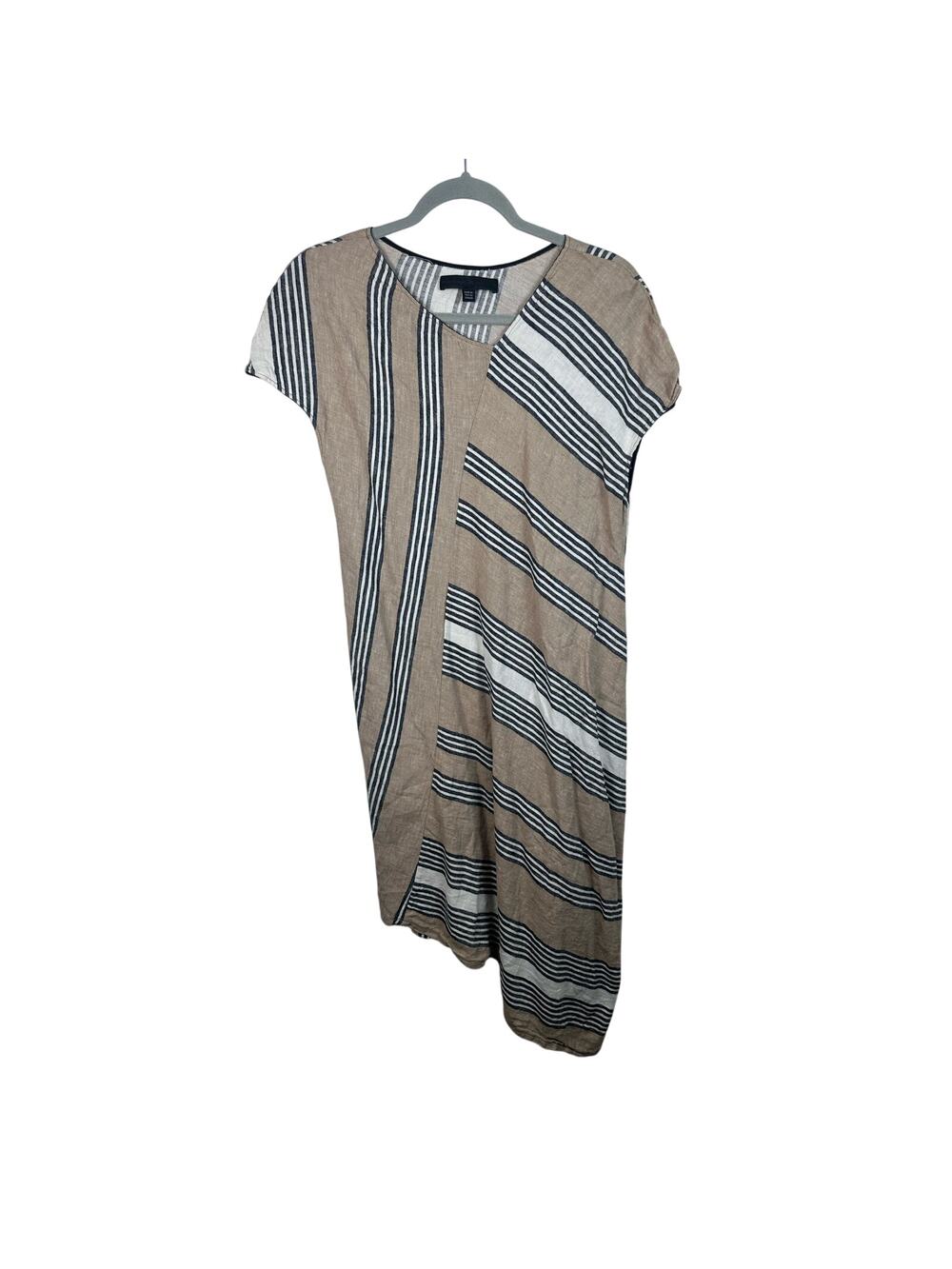 Veronique Miljkovitch Dress Women M Multi Stripe Asymmetrical Draped Good Tan